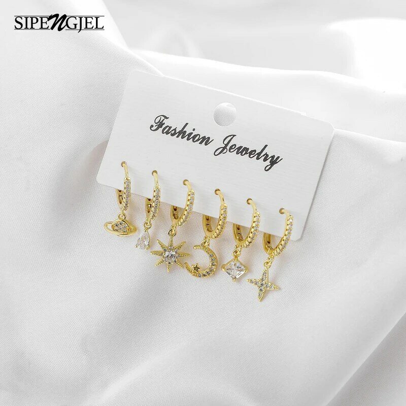 fashion Star And Moon And satellite square Crystal Earrings Set New Korean ladies sets Earrings For Women fashion Jewelry 2020