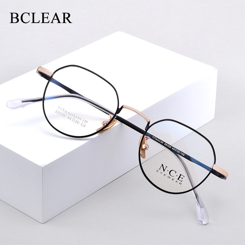 Bclear 2022 nova chegada retro pequeno rosto quadros ópticos masculino feminino aro completo ultra-leve titânio óculos de prescrição