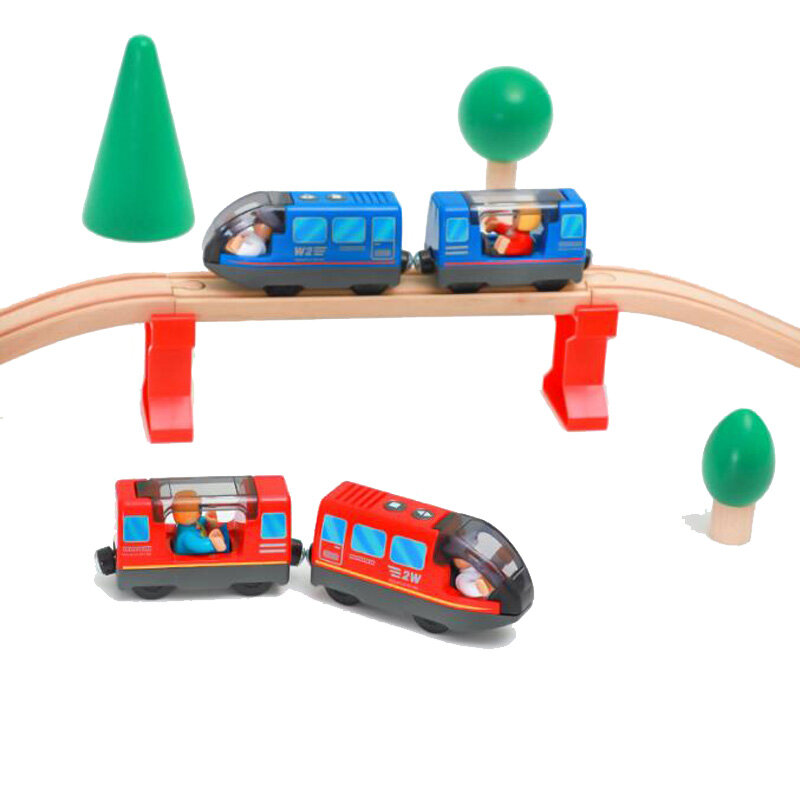 Juego de Trenes eléctricos de madera para niños, modelo de tren, coche eléctrico apto para vías de madera, regalo de Navidad