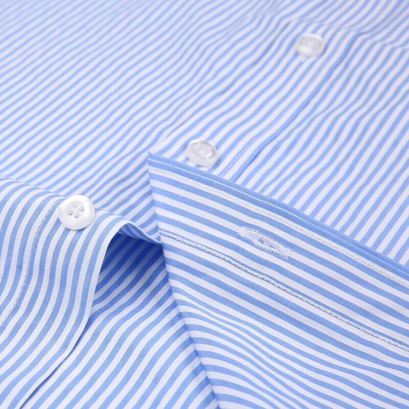 メンズクラシックフレンチカフスストライプドレスシャツシングルパッチポケットスタンダードフィット長袖ウェディングシャツ (カフスボタン付き)