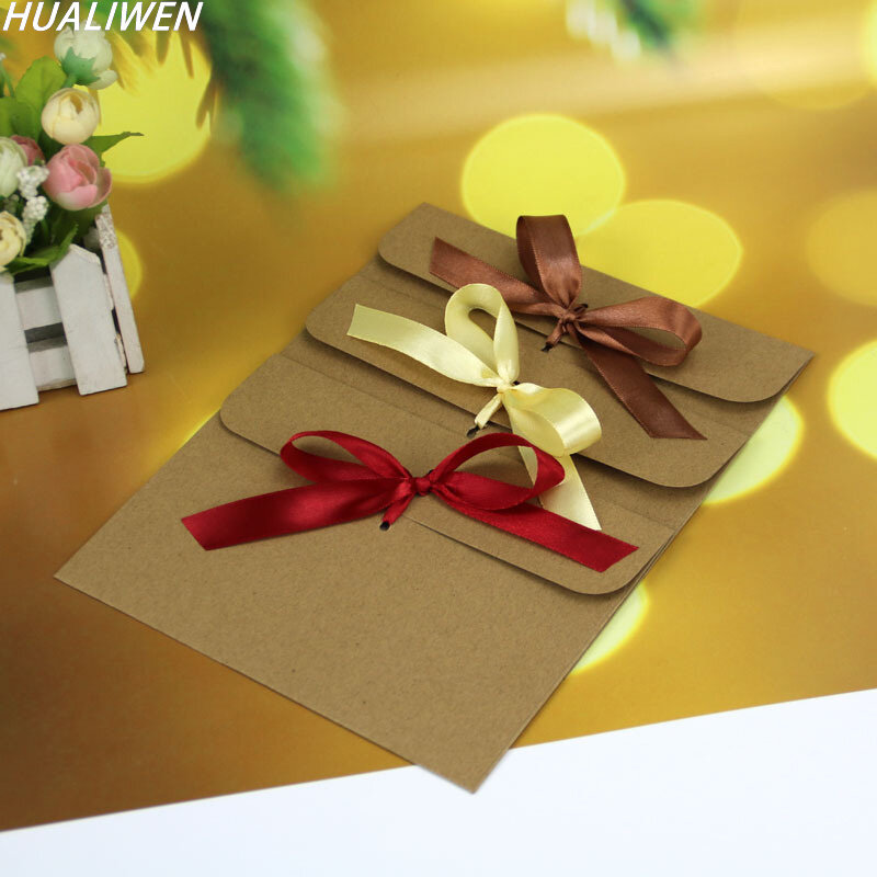 Sobre de papel Kraft con lazo para tarjetas de mensajes, almacenamiento de papelería, sobre de invitación de negocios, regalo, 17x12,3 cm, 10 unids/paquete