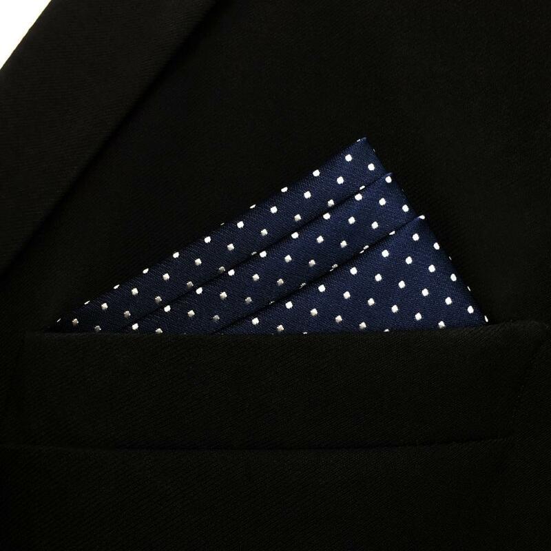 Mh6 bolso quadrado clássico bolinhas marinha azul escuro branco dos homens lenço de seda festa negócios
