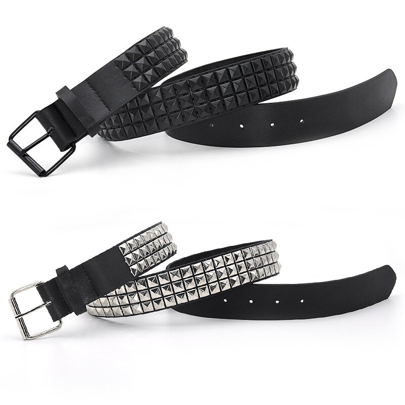 Cinturón con tachuelas para hombre y mujer, cinturón con remaches de moda piramidal, Punk Rock, con hebilla de Pin, pretina