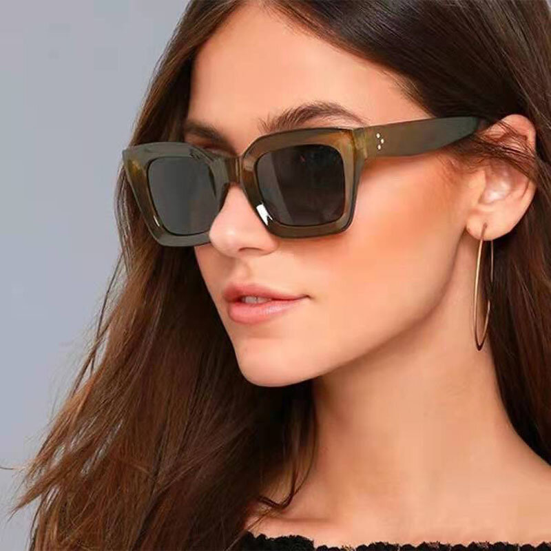 Fashion Thick Frame Square Sunglasses Woman Brand Design Vintage Mirrored Oversized New Cat Eye Sun Glasses Female Shades
