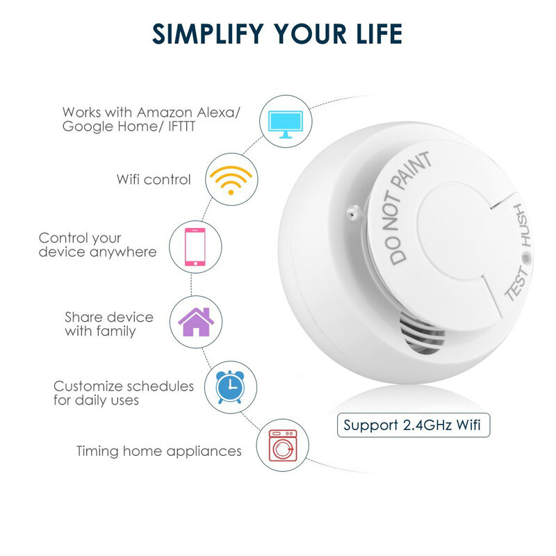 Ams-wifi detector de fumaça alarme de incêndio sistema de segurança inteligente sensor de fumaça vida inteligente tuya app
