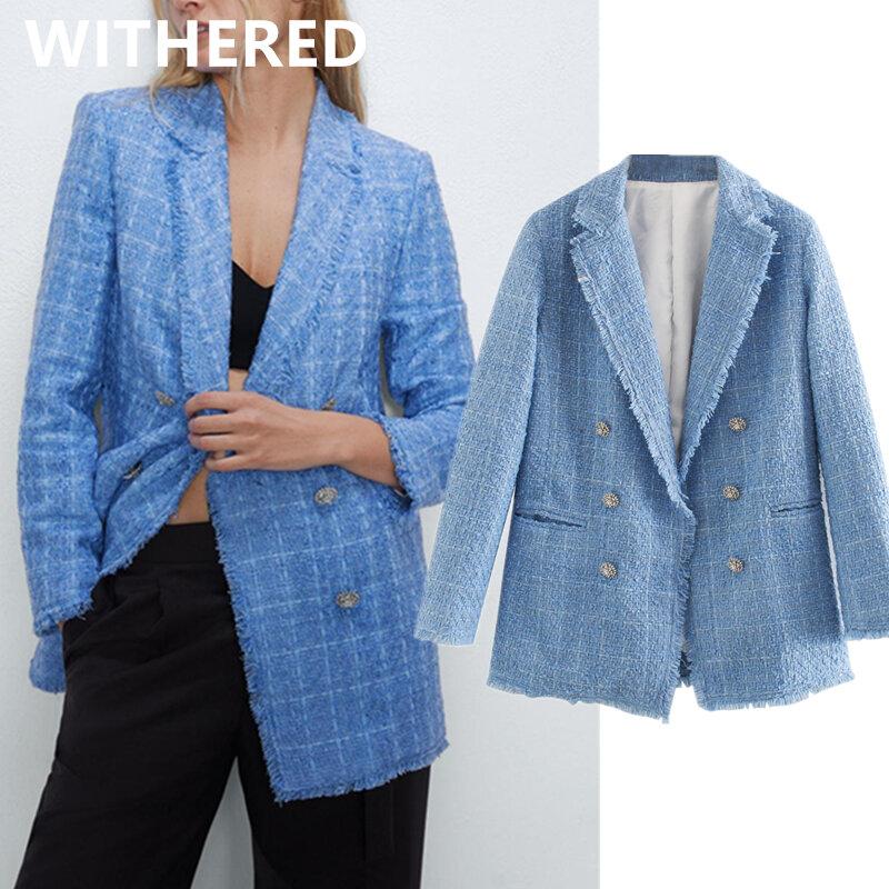 Marchitas ins blogger de moda de señora de la Oficina vintage doble breasted chaqueta de tweed de las mujeres chaqueta para mujer 2020 mujeres blazers y chaquetas