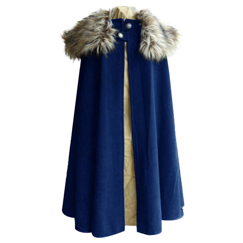 SHUJIN Medieval Men's Winter  Cape Coat Vintage  Coat Gothic Style Fur Collar Cape Cloak Jon Snow Costume Coat Men