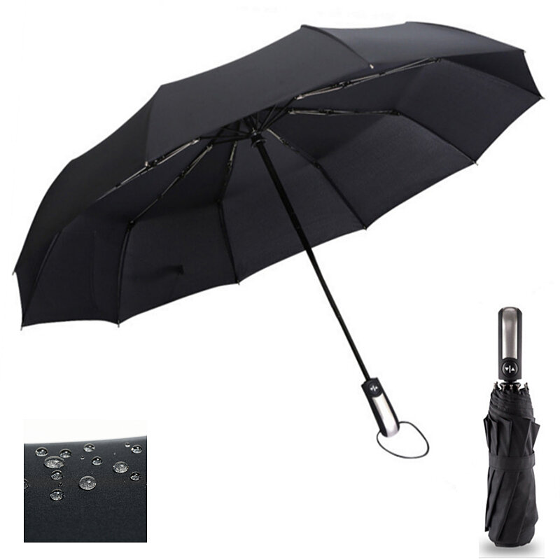Paraguas resistente al viento para hombre y mujer, sombrilla automática plegable de tres pliegues, resistente a la lluvia, a prueba de viento, 10K