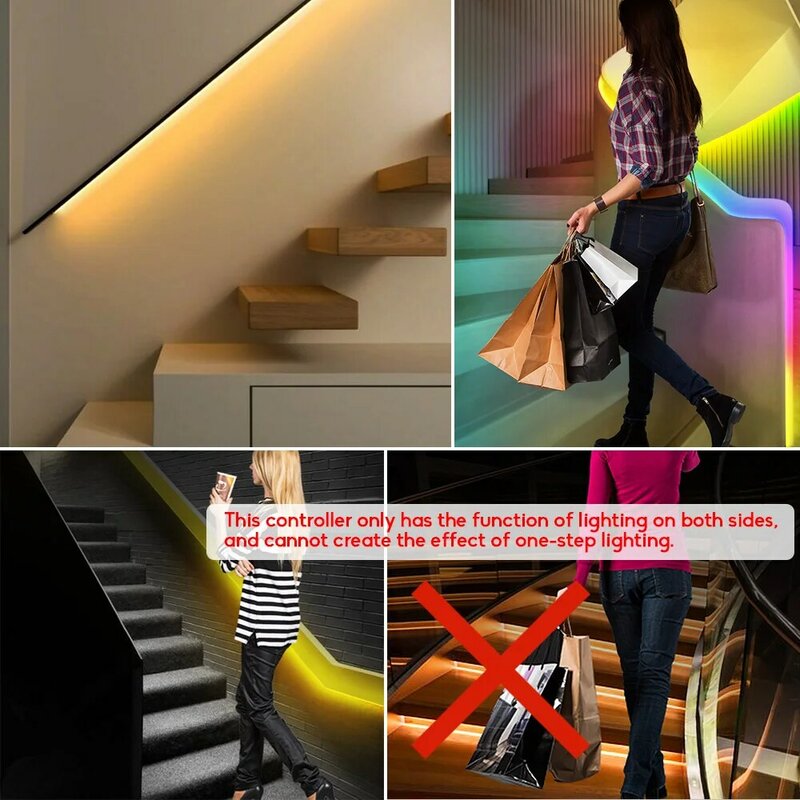 DIY Stair Light Strip com Sensor de Movimento, escurecimento, PIR Streamline, endereçável, sob o armário, DC 12V, Dreamcolor