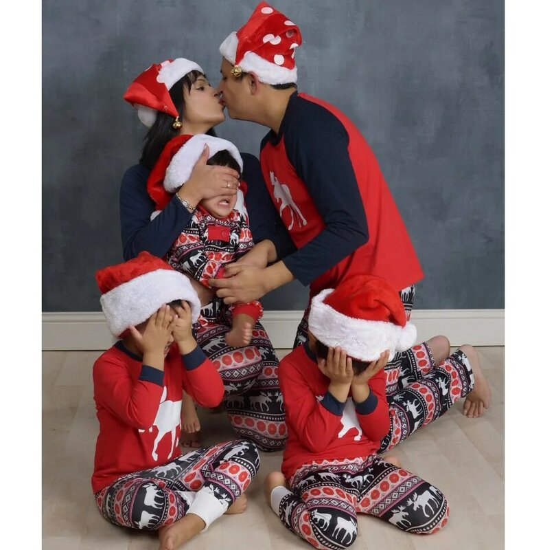 Family Christmas Pajamas Family Look Matching Outfits Sleepwear Moose Father Mother Daughter Son Clothes Matching Family Pajamas