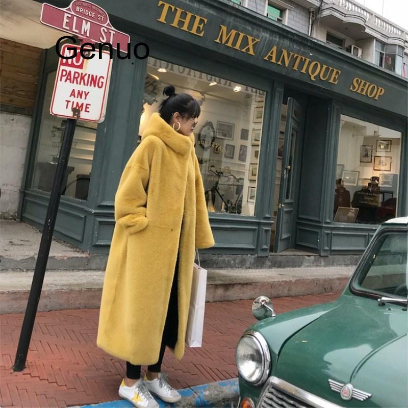 ฤดูหนาว Faux Mink Fur Coat ฤดูหนาวหญิง Hooded หนาอุ่น Faux ขนเสื้อแจ็คเก็ตสุภาพสตรีหลวม Plush Coat ขนาดใหญ่
