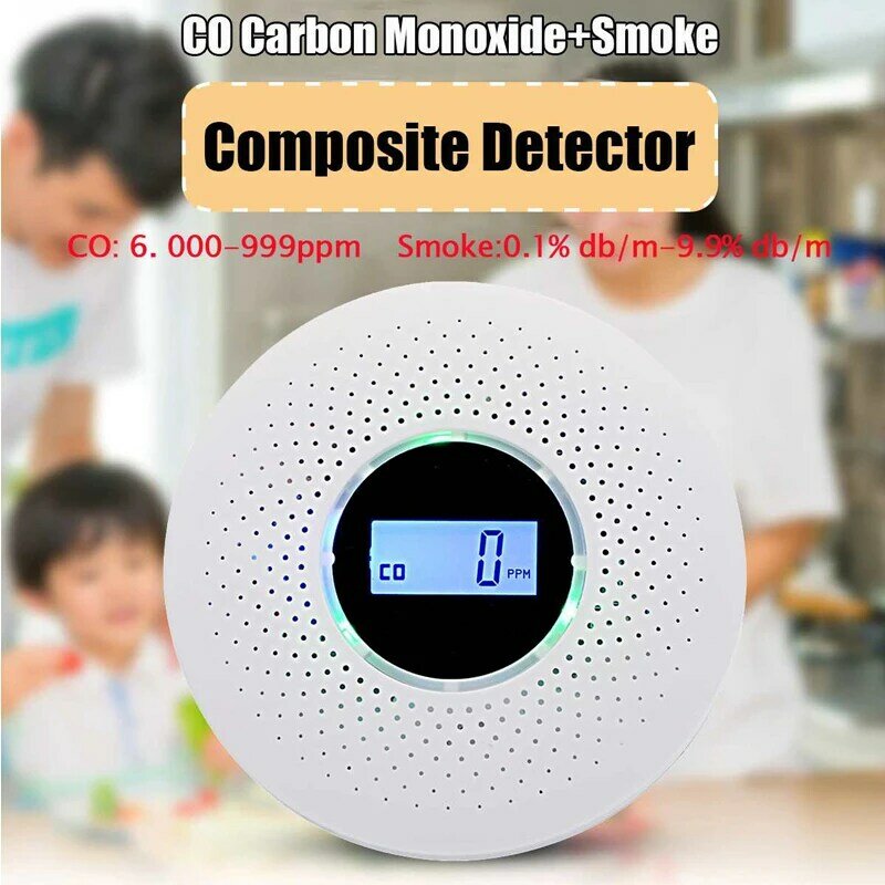 2 in 1 LED Digital Gas Smoke Alarm Co Carbon Monoxide Smoke Detector Voice Warn Sensor Home Security Protection High Sensitive