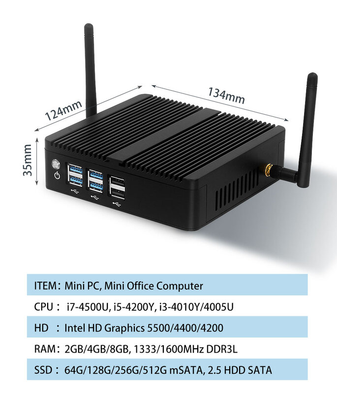 BEBEPC-Mini Intel i7 4500U i5 4200U 8USB Gigabit Ethernet HDMI VGA Display Win10/11 Linux Ubuntu set top box ordenador
