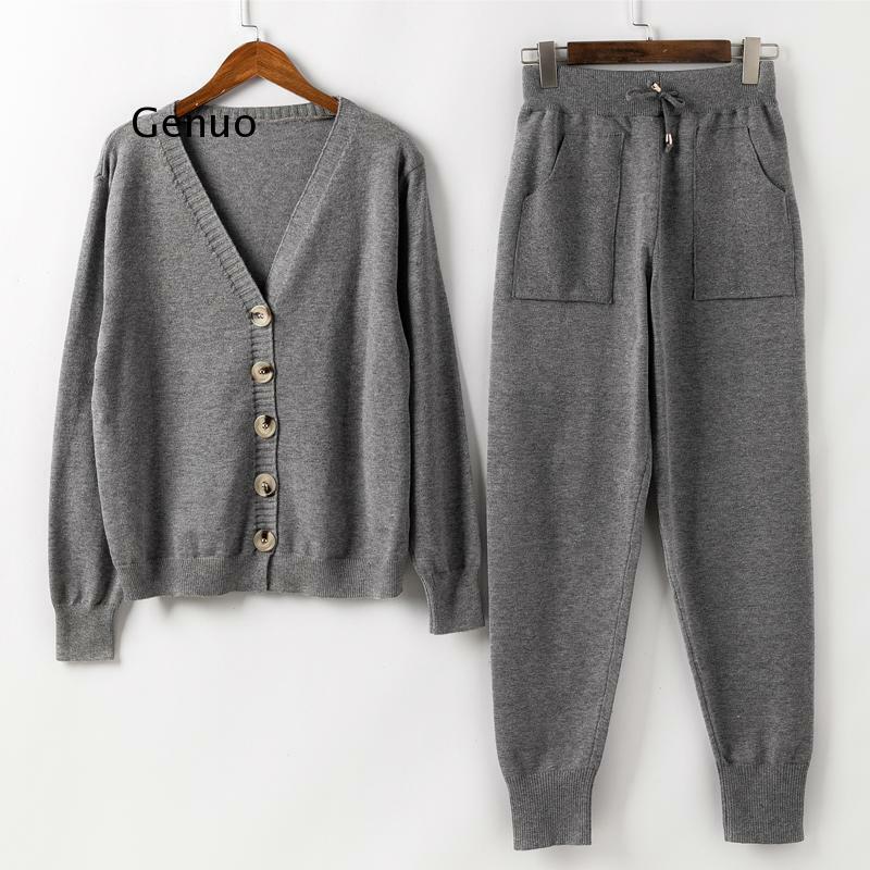 Women Knitted Tracksuit Turtleneck Sweater Casual Suit Autumn Winter 2 Piece Set Knit Pants Sporting Suit Femme Clothing