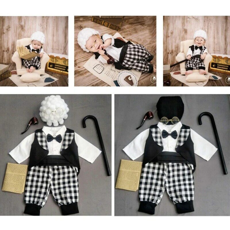 1 conjunto engraçado bebê recém-nascido fotografia adereços traje infantil meninas cosplay avó roupas foto tiro chapéu roupas dropshipping