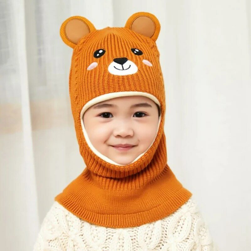 2020 New Baby Girl Winter Hat Warm Bear Skullies Beanies Knitted Cap Kids Balaclava Mask Hats Gorras