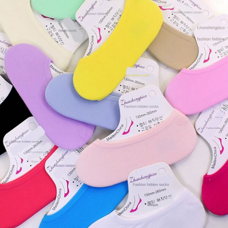 Meias curtas de algodão para bebês, meias coloridas invisíveis de cor sólida e de silicone para meninas