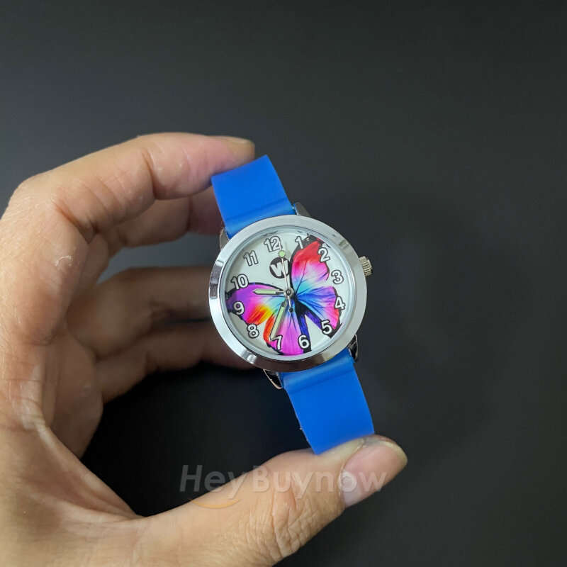 Новинка 2022, цветные светящиеся модные кварцевые часы с рисунком бабочки, детский подарок, повседневные силиконовые наручные часы