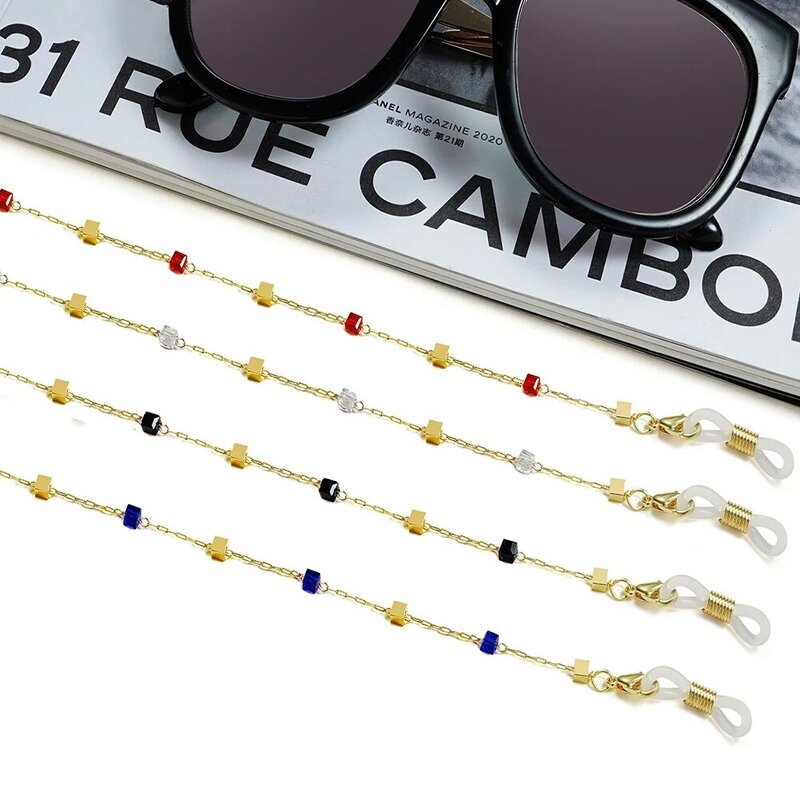 Cadena para gafas de sol con eslabones de cobre y Metal para mujer, cadena geométrica cuadrada, cordón de cristal, joyería, novedad de 2021