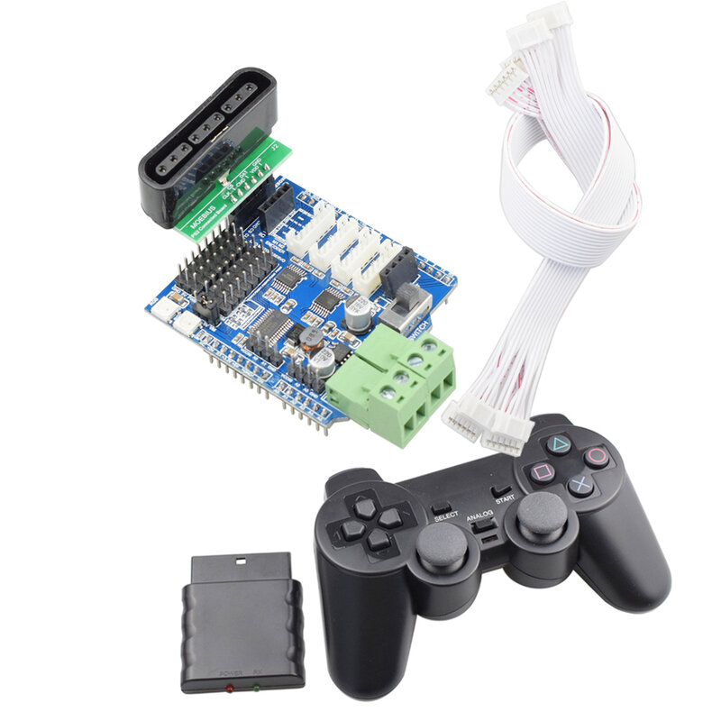 Gamepad sem fio para ps2 controlador + 4 canais motorista do motor placa de expansão servo para arduino uno r3 mecanum roda robô