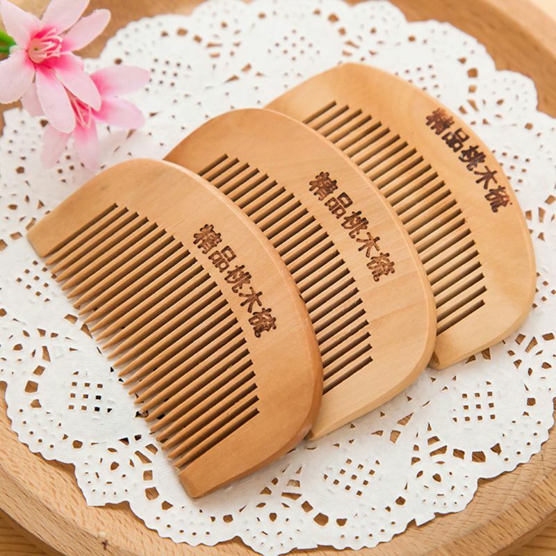 1Pc 8.7cm Natural Peach Wood Thickened Curved Pocket Hair Comb Massage Anti-Static Fine-Tooth Salon Styling Tool Hairdressing