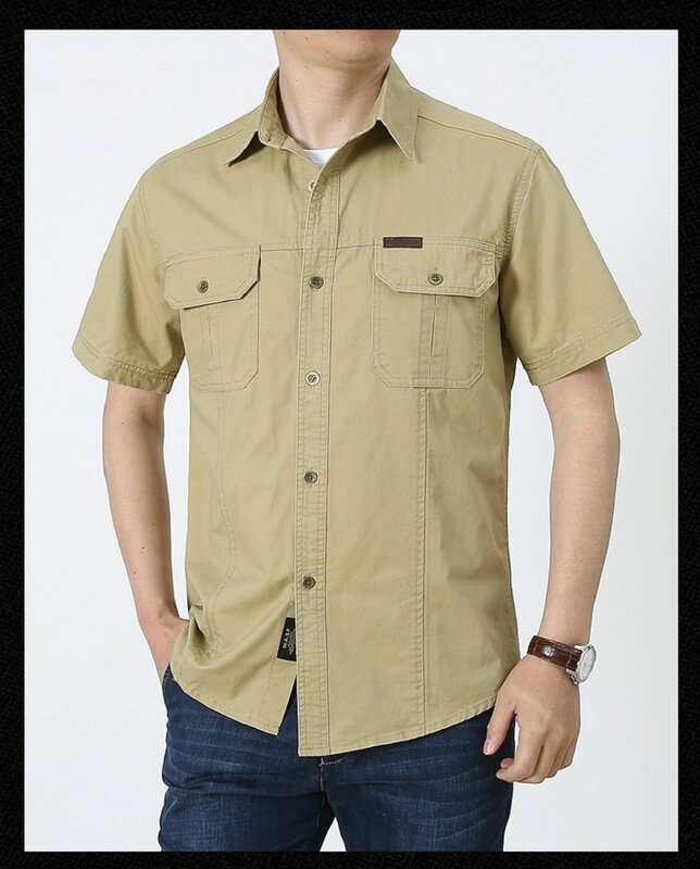 Рубашка мужская с коротким рукавом, из натурального хлопка, Размеры M-5xl