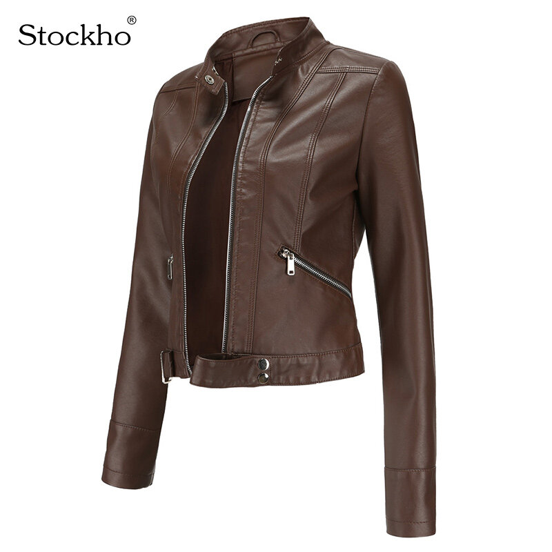 Jaqueta de couro feminina primavera e outono jaqueta de couro do plutônio moda locomotiva curta equitação roupas casuais tamanho europeu casaco