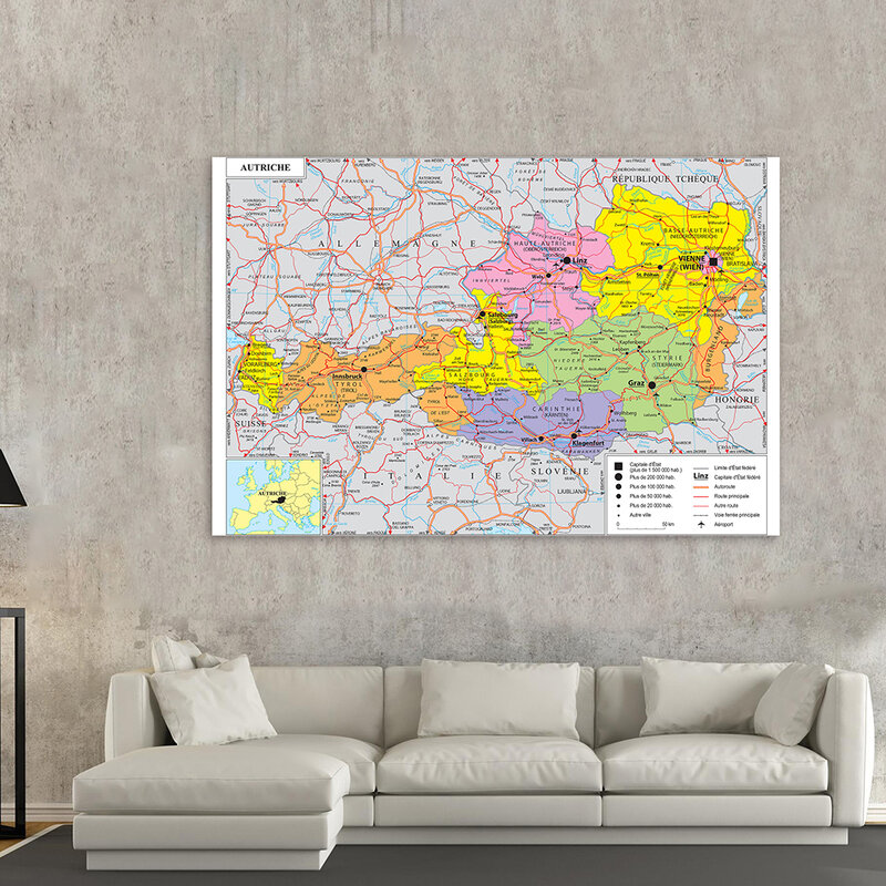 150*100 سنتيمتر النمسا المرور Map السياسية في الفرنسية الجدار ملصق فني غير المنسوجة قماش اللوحة ديكور المنزل اللوازم المدرسية