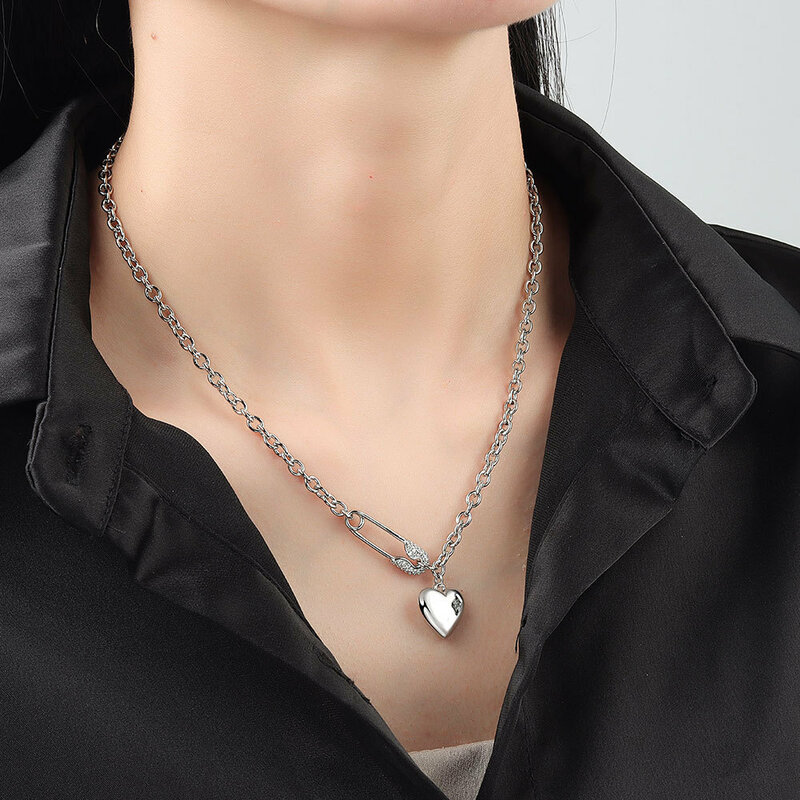 Kalung Perak Murni 925 untuk Wanita Klip Bentuk Hati O Rantai Choker Natal Hadiah Mode Trendi Perhiasan Bagus