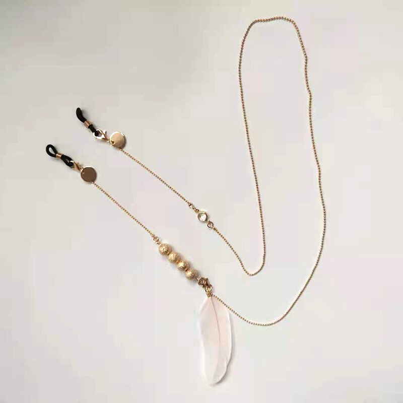 Occhiali catena disco piuma pendente appeso collo occhiali da lettura anticaduta catena in metallo placcato accessori donna