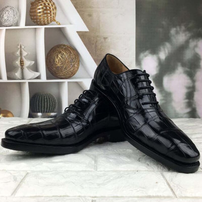 Ousidun-zapatos formales de cocodrilo para hombre, calzado de vestir hecho a mano, informal, de negocios, de piel de cocodrilo, talla grande