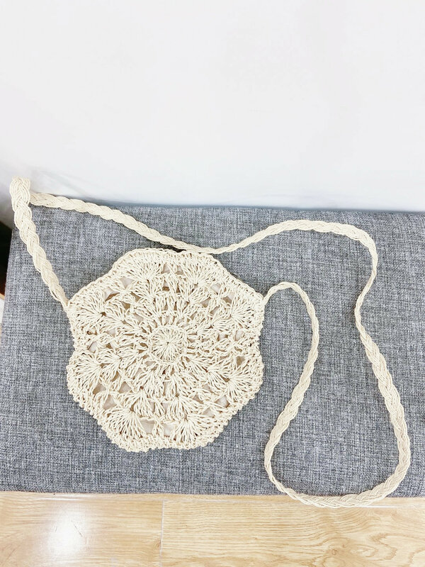 19.5x19.5CM 2020 New Round Crochet Flower Bag Female Summer Shoulder Bag Straw Bag Beach Bag a6324