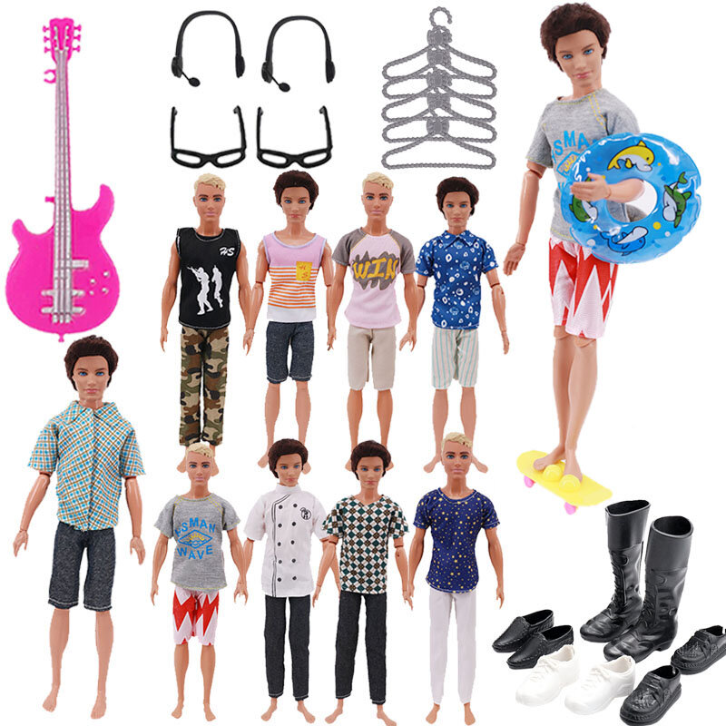 30 Buah/Set Ken Boneka Pakaian Kacamata Sepatu Gantungan Gitar Skateboard Headset Aksesori untuk Barbie Anak Perempuan Mainan DIY Gratis Pengiriman