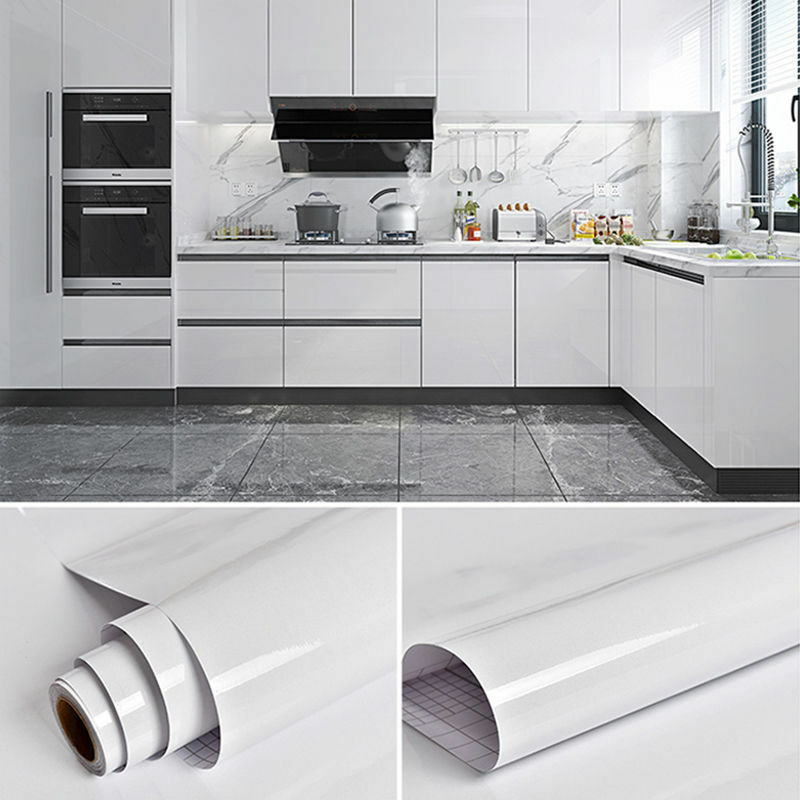 Shiny Weiß Decorable Film PVC Selbst Klebstoff Tapeten Renovierung Küche Schrank Schränke Hause Stciky Papier Aufkleber Wand Aufkleber