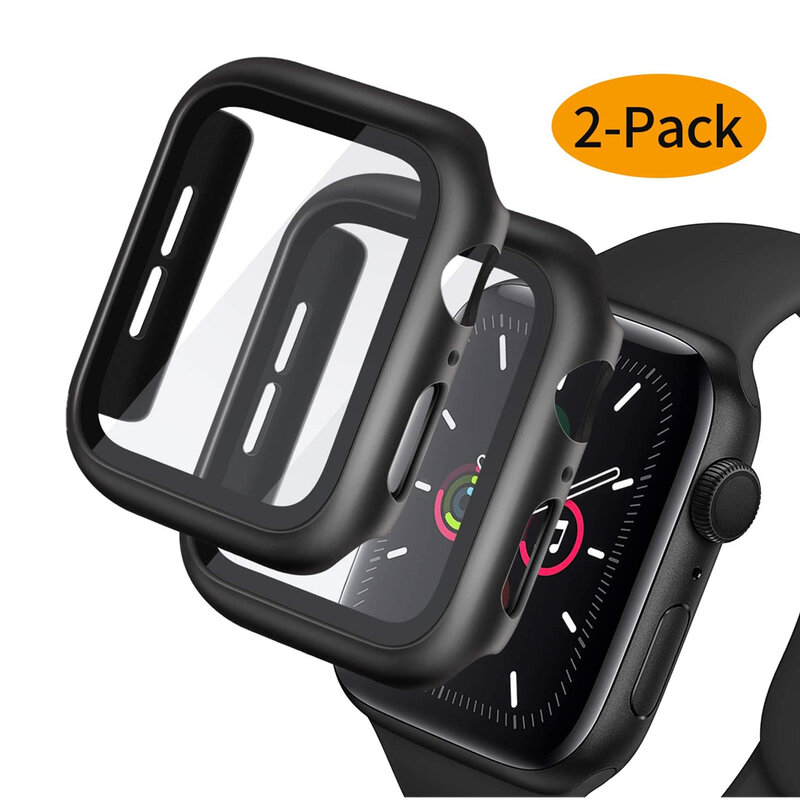 for Apple Watch 6 5 44mm Glass Screen Protector with Case Thin Bumper Coverage iWatch SE 4 40mm Matte Hard Cover Defense Edge