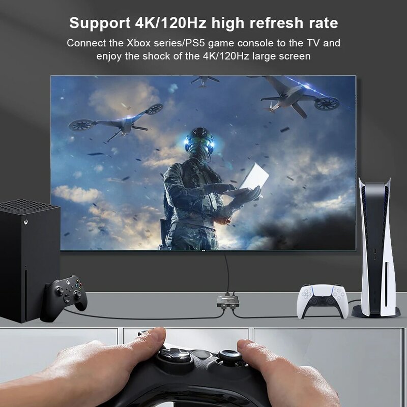 HDMI-совместимый коммутатор 2 в 1, 3 порта KVM адаптер 8K @ 60Hz 4K @ 120Hz 2x1 HD переключатель разъемов для аудио и видео для PS5 PS4 Xbox проекторов