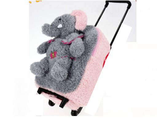 Valise à roulettes amovible avec poignées pour enfants, sac d'école, poupée éléphant, maternelle, sacs à bagages SR, 1 à 6 ans