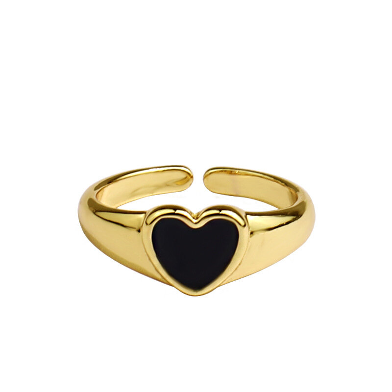 925 스털링 실버 부드러운 블랙 하트 반지 여성 보석 아름다운 손가락 오픈 반지 파티 생일 선물