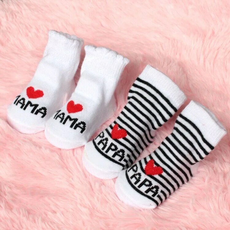 Calcetines de algodón suave para bebé, medias de 0 a 6 meses con letras a rayas, Love Mama Papa