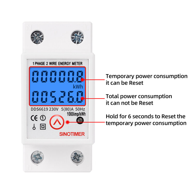 Din Rail digitale monofase Reset Zero contatore di energia kWh tensione corrente consumo di energia misuratore wattmetro elettricità 220V ca.