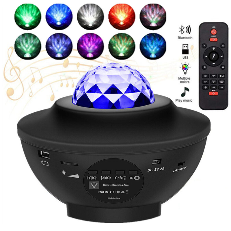 Galaxy Starry Night Lamp LED Star Projector Night Light Ocean Wave Projector with Music Bluetooth Remote Control Kids Gift