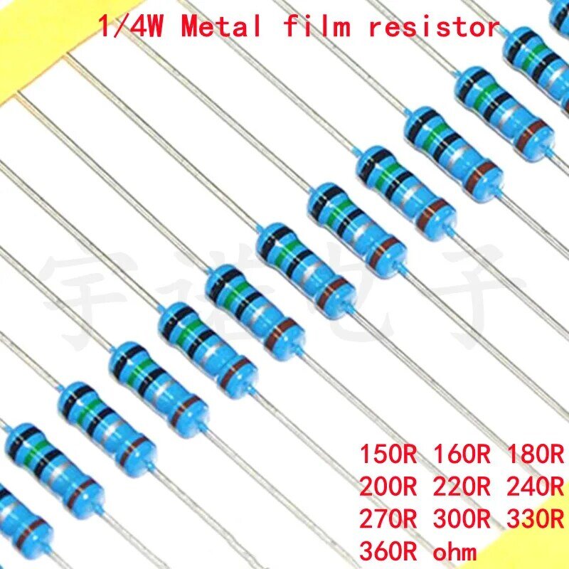 100pcs 1/4W Metal Film Resistor 1% 150R 160R 180R 200R 220R 240R 270R 300R 330R 360R 150 160 180 200 220 240 270 300 330 360 Ohm