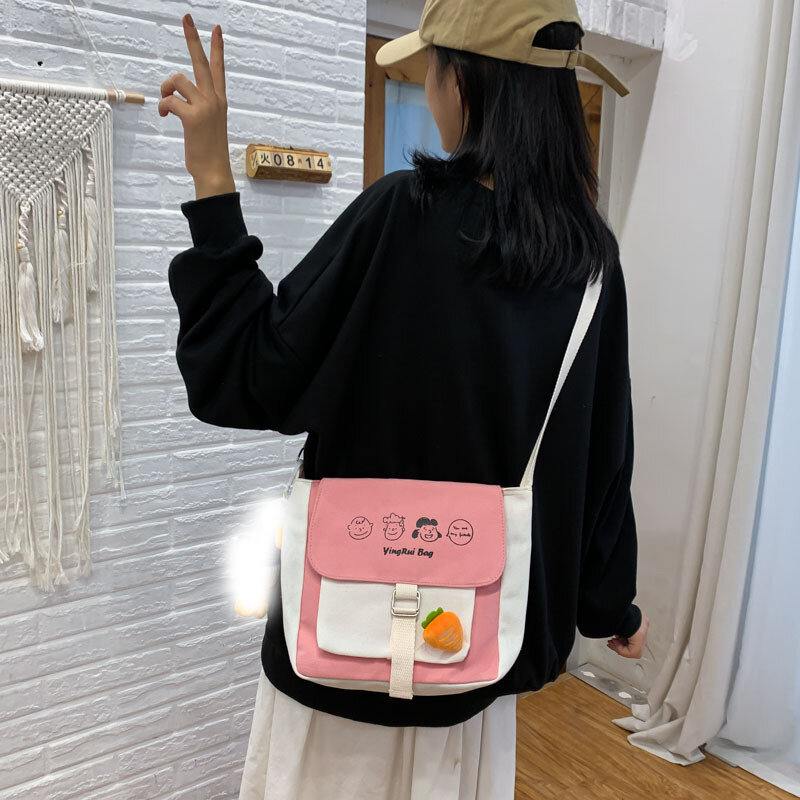 女性用キャンバスバッグ,女の子用の小さなシンプルなハンドバッグ,斜めのショルダーストラップ,大容量,韓国のファッション