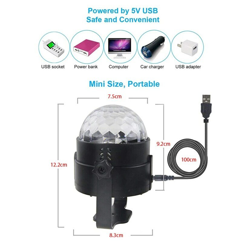 Lumière de scène rotative USB DC 5V, son activé, lumières disco colorées, télécommande, ktv dj, lumières de noël et de vacances