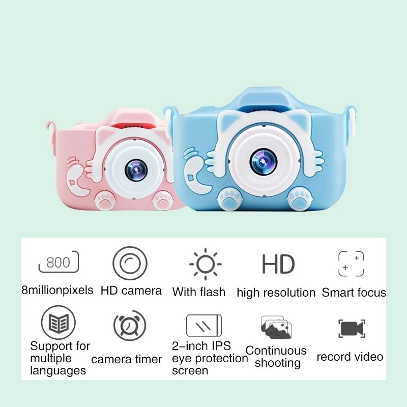 Appareil photo numérique pour enfants avec chargeur USB, caméra de jeu intégrée, housse de protection en silicone antichoc pour enfants, HD 1080P, 20MP