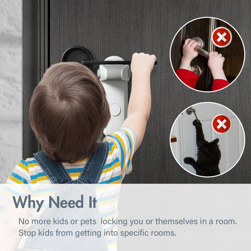 Serrure de levier de porte EUDEMON, serrure de poignée de porte étanche pour bébé, serrure de bouton de porte étanche pour enfants facile à installer et à utiliser adhésif VHB 3M