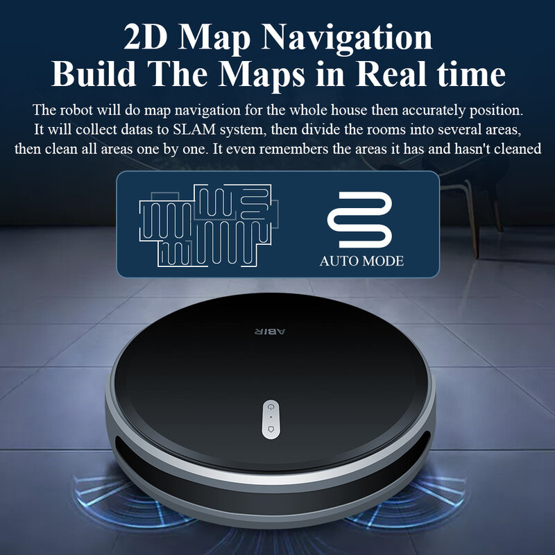 Aspirateur robot ABIR G20S, Navigation sur carte IA, partition super intelligente, avec mémoire,app WiFi,aspiration 6000Pa,nettoyage humide intelligent, désinfection, fonctionne avec Alexa et Google Assistant
