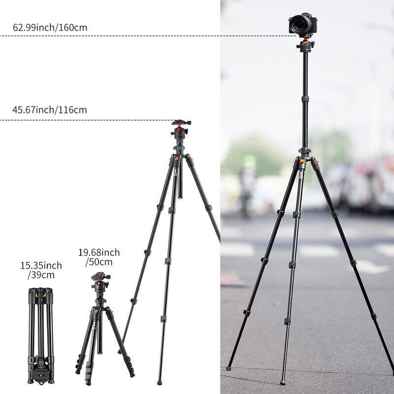 Штатив K & F Concept для камеры 62,99 дюйма, портативный алюминиевый дорожный Штатив для зеркального фотоаппарата с панорамной шаровой головкой на 360 градусов, быстросъемный
