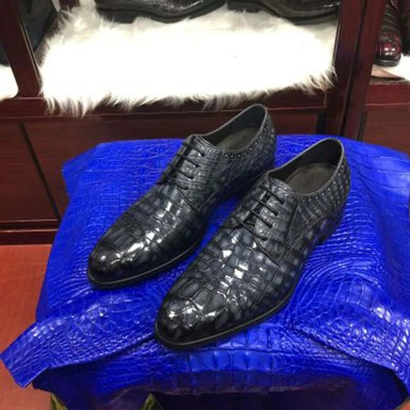 Ousidun cor da escova nova barriga de crocodilo sapatos masculinos sapatos feitos à mão sapatos formais homens de negócios sapatos casuais