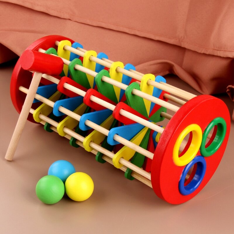 Wooden Ball Drop Hammering Toy Colorful Ladder Hammer Knock Early Educational Classic Pounding Stairs Toy for Kids Baby,dropship